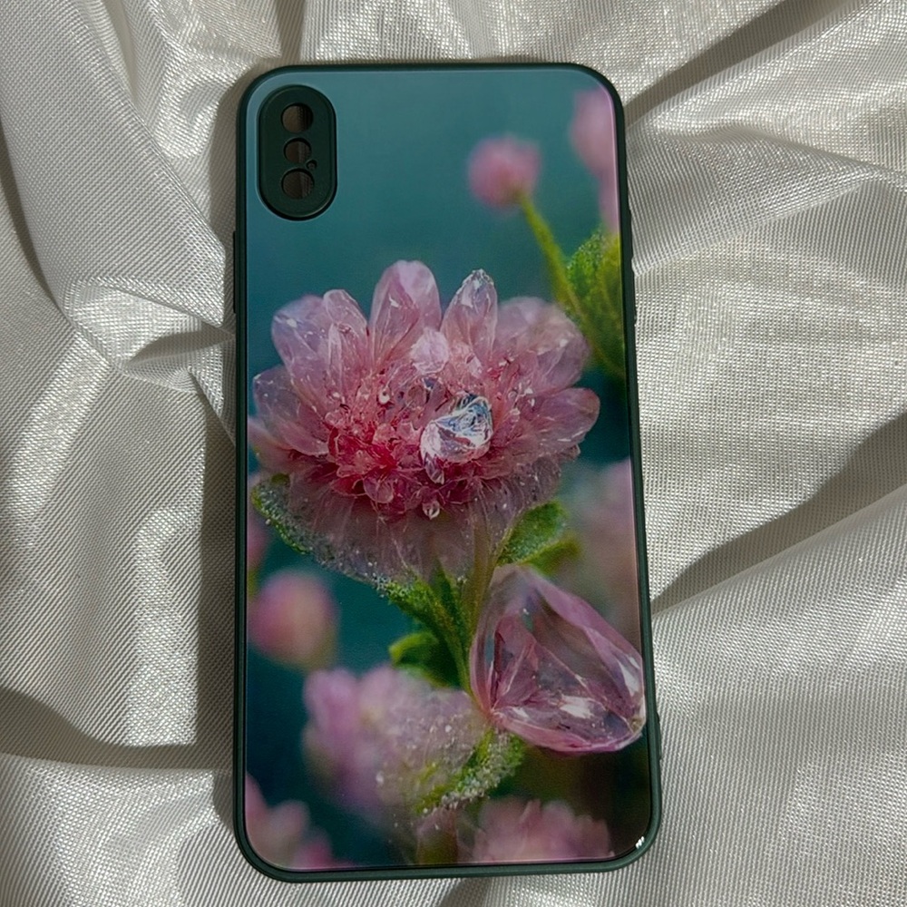 NWOT iPhone 11 XS Max Pink Rose on Green Background Hard Plastic Case
